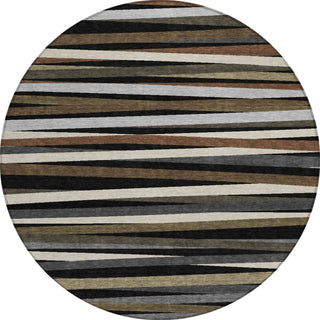 Piper Looms Chantille Stripes ACN997 Black Machine Washable Area Rug Round Main Image