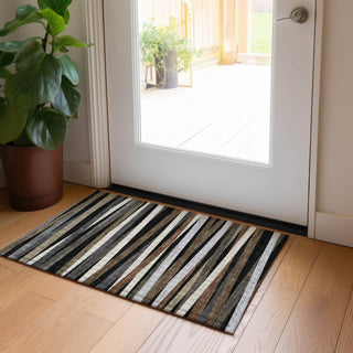 Piper Looms Chantille Stripes ACN997 Black Machine Washable Area Rug Scatter Lifestyle Image Feature