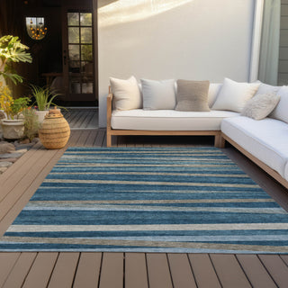 Piper Looms Chantille Stripes ACN997 Denim Machine Washable Area Rug Outdoor Lifestyle Image Feature