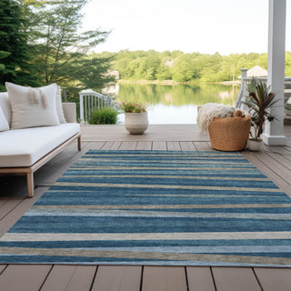 Piper Looms Chantille Stripes ACN997 Denim Machine Washable Area Rug Outdoor Lifestyle Image Feature