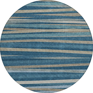 Piper Looms Chantille Stripes ACN997 Denim Machine Washable Area Rug Round Main Image