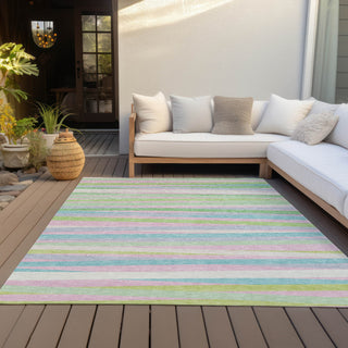Piper Looms Chantille Stripes ACN997 Mint Machine Washable Area Rug Outdoor Lifestyle Image Feature