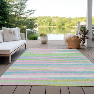Piper Looms Chantille Stripes ACN997 Mint Machine Washable Area Rug Outdoor Lifestyle Image Feature
