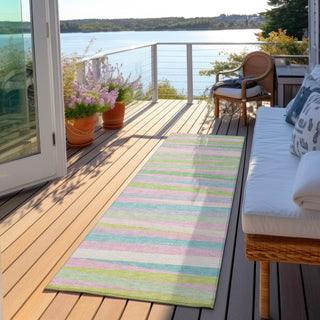 Piper Looms Chantille Stripes ACN997 Mint Machine Washable Area Rug Runner Outdoor Lifestyle Image Feature