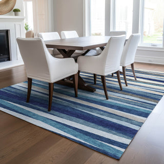 Piper Looms Chantille Stripes ACN997 Navy Machine Washable Area Rug Lifestyle Image Feature