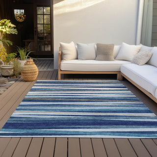 Piper Looms Chantille Stripes ACN997 Navy Machine Washable Area Rug Outdoor Lifestyle Image Feature
