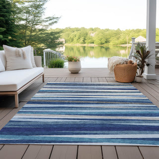 Piper Looms Chantille Stripes ACN997 Navy Machine Washable Area Rug Outdoor Lifestyle Image Feature