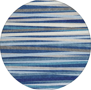 Piper Looms Chantille Stripes ACN997 Navy Machine Washable Area Rug Round Main Image