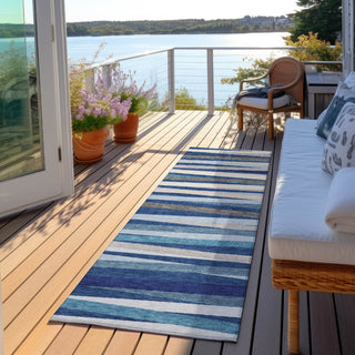 Piper Looms Chantille Stripes ACN997 Navy Machine Washable Area Rug Runner Outdoor Lifestyle Image Feature
