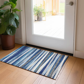Piper Looms Chantille Stripes ACN997 Navy Machine Washable Area Rug Scatter Lifestyle Image Feature