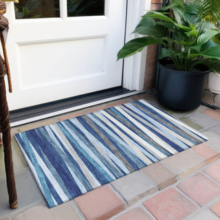 Piper Looms Chantille Stripes ACN997 Navy Machine Washable Area Rug Scatter Outdoor Lifestyle Image Feature