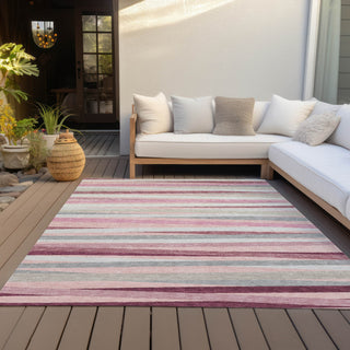 Piper Looms Chantille Stripes ACN997 Pink Machine Washable Area Rug Outdoor Lifestyle Image Feature