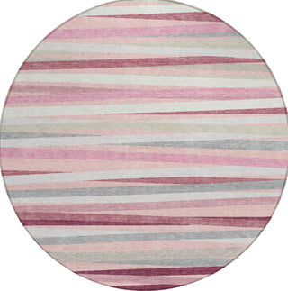 Piper Looms Chantille Stripes ACN997 Pink Machine Washable Area Rug Round Main Image
