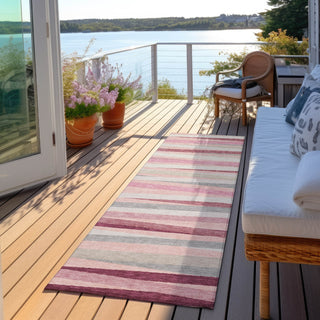 Piper Looms Chantille Stripes ACN997 Pink Machine Washable Area Rug Runner Outdoor Lifestyle Image Feature