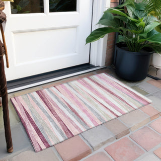 Piper Looms Chantille Stripes ACN997 Pink Machine Washable Area Rug Scatter Outdoor Lifestyle Image Feature
