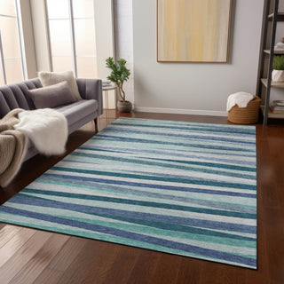 Piper Looms Chantille Stripes ACN997 Teal Machine Washable Area Rug Lifestyle Image Feature