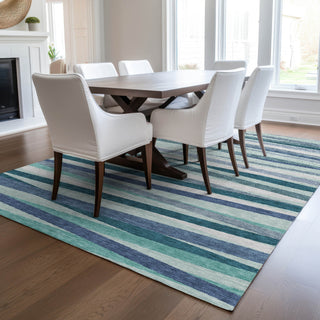 Piper Looms Chantille Stripes ACN997 Teal Machine Washable Area Rug Lifestyle Image Feature