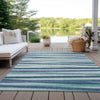 Piper Looms Chantille Stripes ACN997 Teal Machine Washable Area Rug Outdoor Lifestyle Image Feature