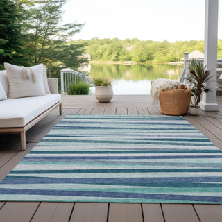 Piper Looms Chantille Stripes ACN997 Teal Machine Washable Area Rug Outdoor Lifestyle Image Feature