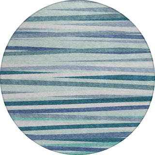 Piper Looms Chantille Stripes ACN997 Teal Machine Washable Area Rug Round Main Image