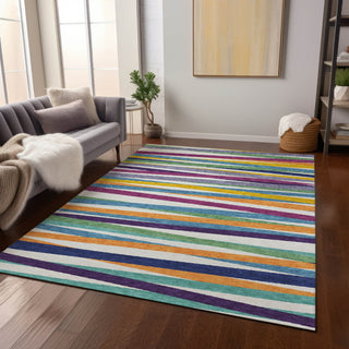 Piper Looms Chantille Stripes ACN997 White Machine Washable Area Rug Lifestyle Image Feature