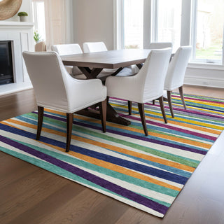Piper Looms Chantille Stripes ACN997 White Machine Washable Area Rug Lifestyle Image Feature