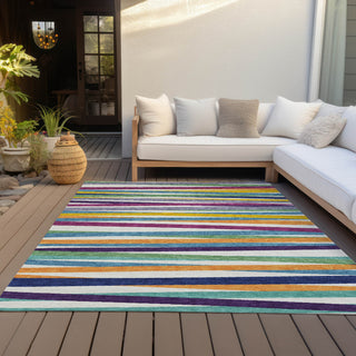 Piper Looms Chantille Stripes ACN997 White Machine Washable Area Rug Outdoor Lifestyle Image Feature