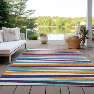 Piper Looms Chantille Stripes ACN997 White Machine Washable Area Rug Outdoor Lifestyle Image Feature