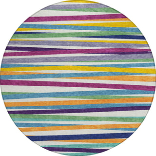 Piper Looms Chantille Stripes ACN997 White Machine Washable Area Rug Round Main Image