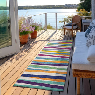 Piper Looms Chantille Stripes ACN997 White Machine Washable Area Rug Runner Outdoor Lifestyle Image Feature