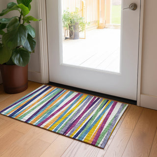 Piper Looms Chantille Stripes ACN997 White Machine Washable Area Rug Scatter Lifestyle Image Feature