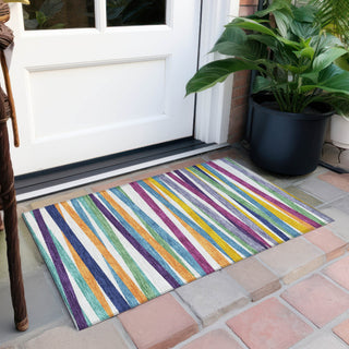 Piper Looms Chantille Stripes ACN997 White Machine Washable Area Rug Scatter Outdoor Lifestyle Image Feature