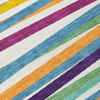 Piper Looms Chantille Stripes ACN997 White Machine Washable Area Rug Swatch Image