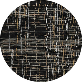 Piper Looms Chantille Stripes ACN998 Black Machine Washable Area Rug Round Main Image