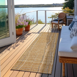 Piper Looms Chantille Stripes ACN998 Gold Machine Washable Area Rug Runner Outdoor Lifestyle Image Feature