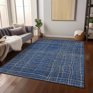 Piper Looms Chantille Stripes ACN998 Navy Machine Washable Area Rug Lifestyle Image Feature
