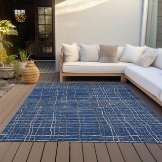 Piper Looms Chantille Stripes ACN998 Navy Machine Washable Area Rug Outdoor Lifestyle Image Feature