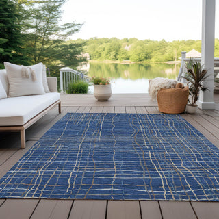 Piper Looms Chantille Stripes ACN998 Navy Machine Washable Area Rug Outdoor Lifestyle Image Feature