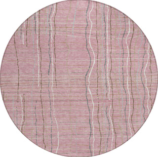 Piper Looms Chantille Stripes ACN998 Pink Machine Washable Area Rug Round Main Image