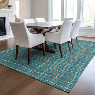 Piper Looms Chantille Stripes ACN998 Teal Machine Washable Area Rug Lifestyle Image Feature