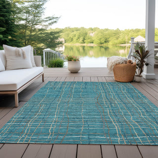 Piper Looms Chantille Stripes ACN998 Teal Machine Washable Area Rug Outdoor Lifestyle Image Feature