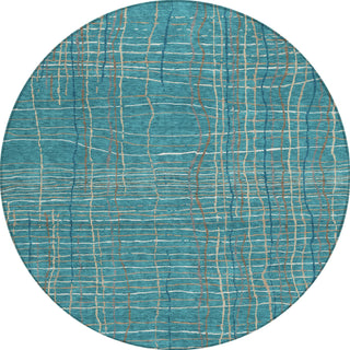 Piper Looms Chantille Stripes ACN998 Teal Machine Washable Area Rug Round Main Image