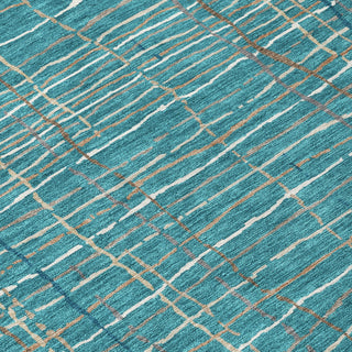 Piper Looms Chantille Stripes ACN998 Teal Machine Washable Area Rug Swatch Image