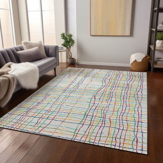 Piper Looms Chantille Stripes ACN998 White Machine Washable Area Rug Lifestyle Image Feature