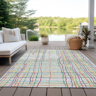 Piper Looms Chantille Stripes ACN998 White Machine Washable Area Rug Outdoor Lifestyle Image Feature