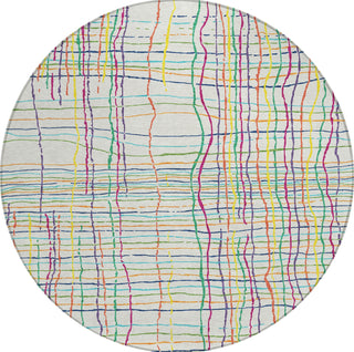 Piper Looms Chantille Stripes ACN998 White Machine Washable Area Rug Round Main Image