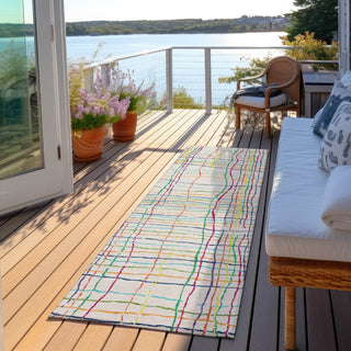 Piper Looms Chantille Stripes ACN998 White Machine Washable Area Rug Runner Outdoor Lifestyle Image Feature