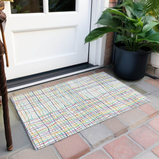 Piper Looms Chantille Stripes ACN998 White Machine Washable Area Rug Scatter Outdoor Lifestyle Image Feature