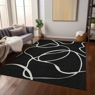 Piper Looms Chantille Swirls ACN999 Black Machine Washable Area Rug Lifestyle Image Feature