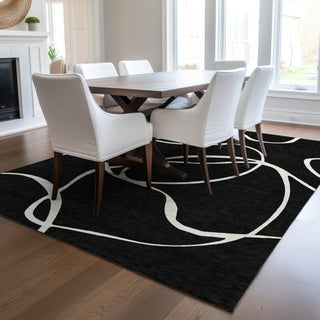 Piper Looms Chantille Swirls ACN999 Black Machine Washable Area Rug Lifestyle Image Feature